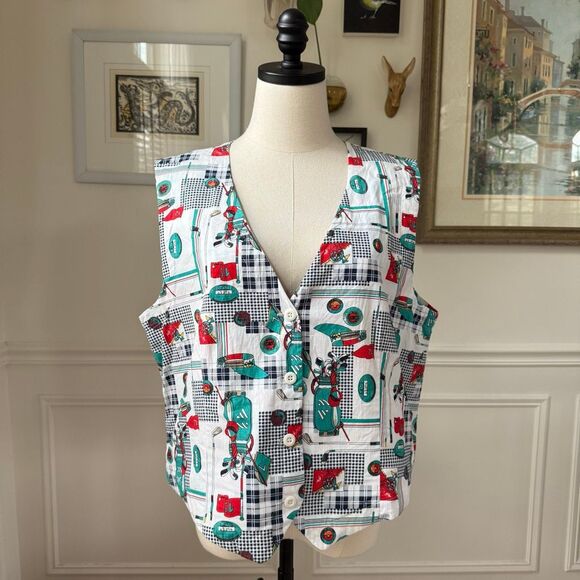 Vintage 90s Tabi International Golf Novelty Print Vest 16 XL - Picture 1 of 7
